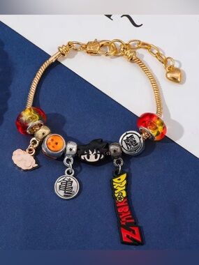 Gold Plated Dragon Ball Z Themed Charm Bracelet Adjustable Anime Unisex Design